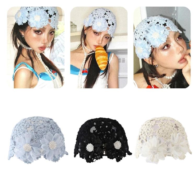 Женская вязаная шапка-пуловер, ручная работа, с плетеным цветком, для отпуска, фотосессии