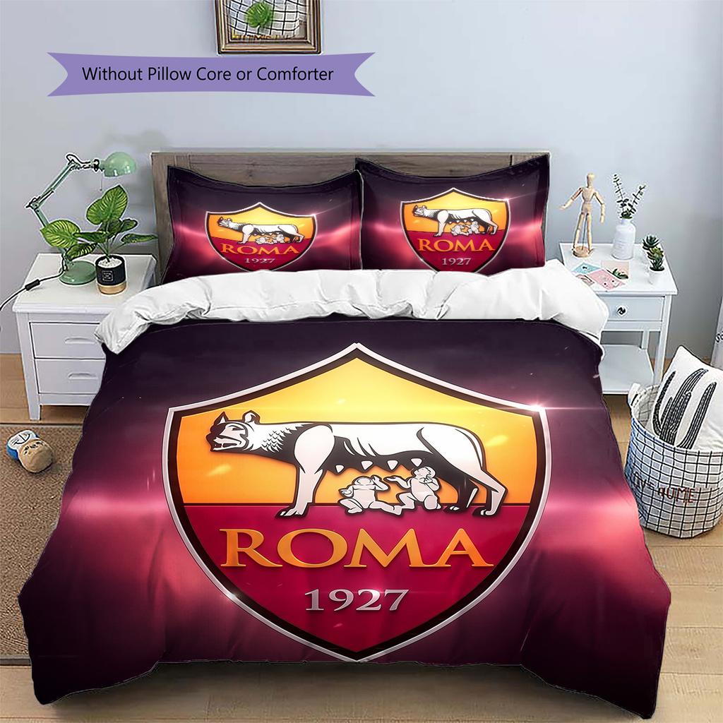 AS Roma with Colosseum Background Pattern Bedding Quilt Set Home Decoration Gift (1 * duvet cover + 2 * pillowcase without core)
