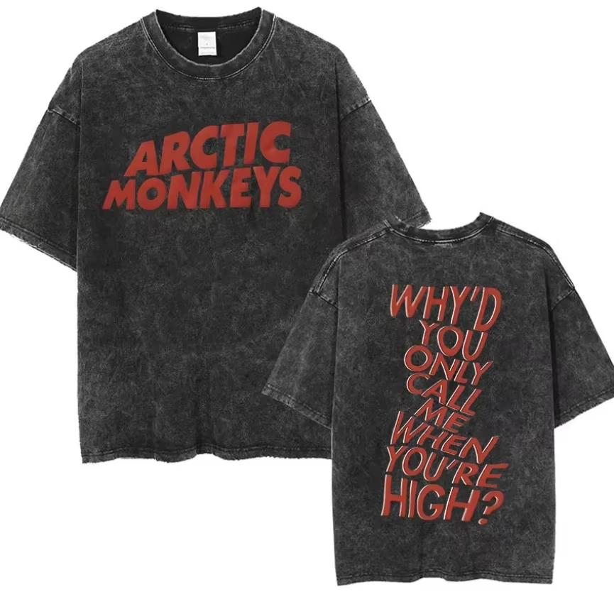 Retro Arctic Monkeys Music Album Graphic T-Shirt Men Women Vintage Washed Oversized Short Sleeve Casual Streetwear Loose Cotton Daily Fashion Tee Tops