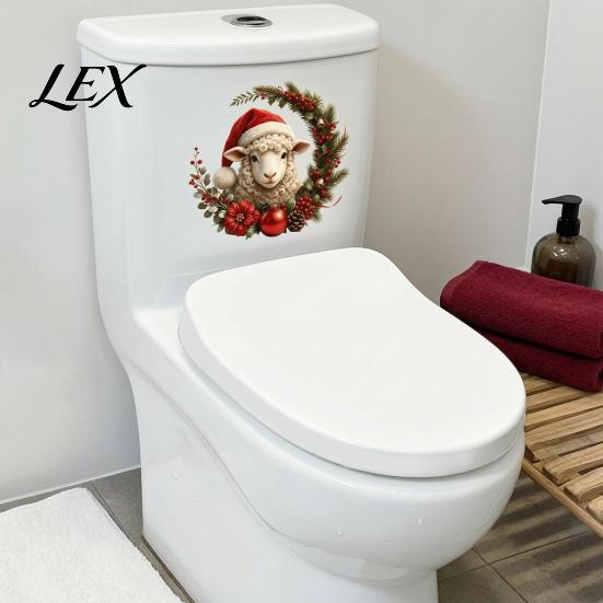 Cute Lamb Toilet Art Christmas Sheep Stickers, Self-Adhesive Lid Decals, Waterproof Garland Stickers Xmas Bathroom Decor for Tank Tile Home
