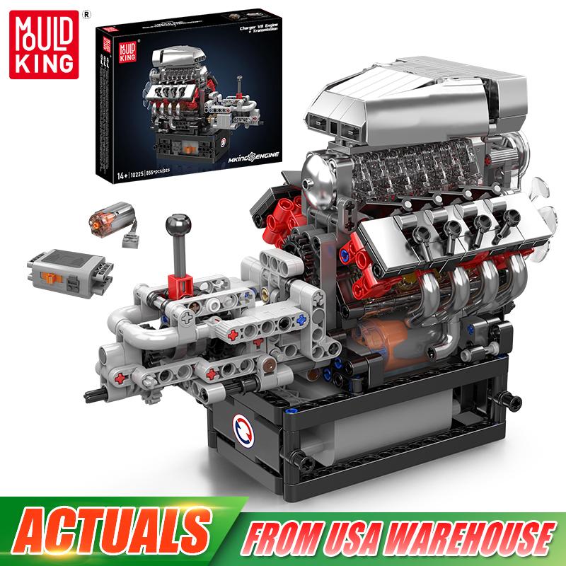 Mould King 10225 Технический двигатель Игрушки Моторизованный V8 Автомобильный Двигатель Строительные Блоки Сборка Набор Кирпичей Двигателя Детский Рождественский Подарок