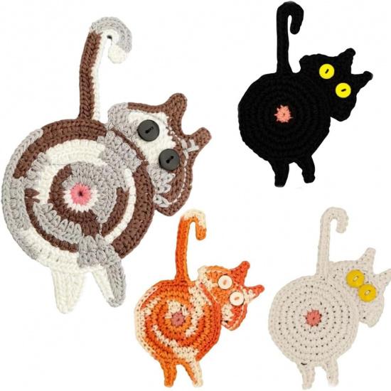 Cute Cat Cup Coasters, Gifts for Cats Lovers, Cat Coaster Woven Creative Knitted Coasters Funny Drink Insulation Coffee and Tea Coaster Table