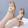 2024 Shiny Gold Silver Women's Sandals Summer Crystal High Heels Party Shoes Woman Comfortable Thick Heel Slides Sandalias Mujer
