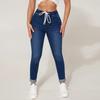 Women's Skinny Trendy Jeans Distressed Stretchy Denim Pants Elastic Waist Drawstring Denim Trousers