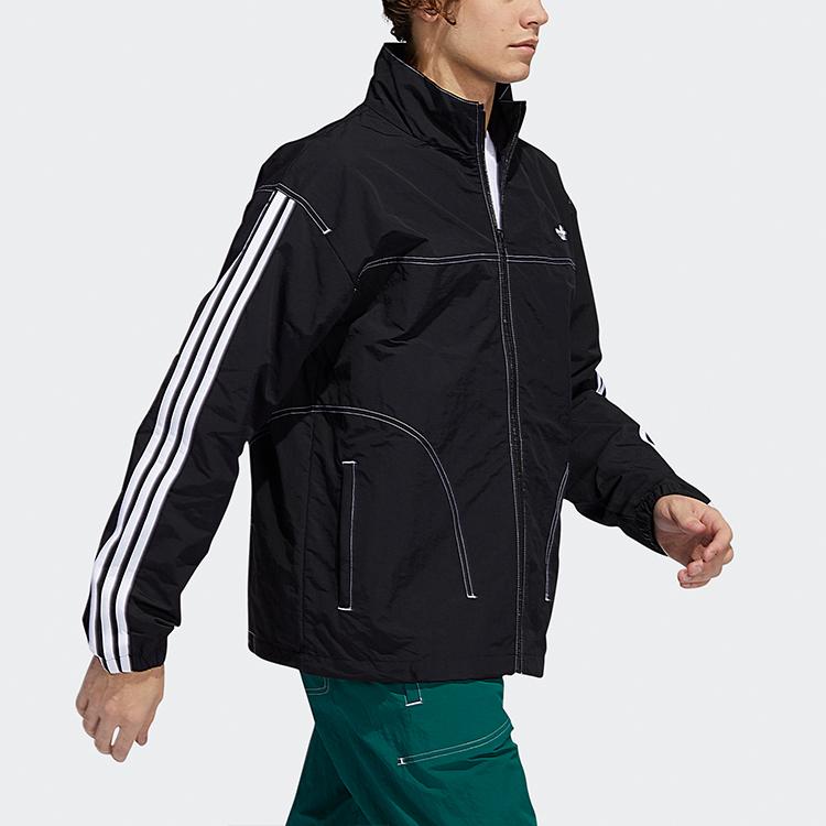 Adidas Оригинальная спортивная куртка с вышитым трилистником и воротником-стойкой, мужская куртка, черная GD2057