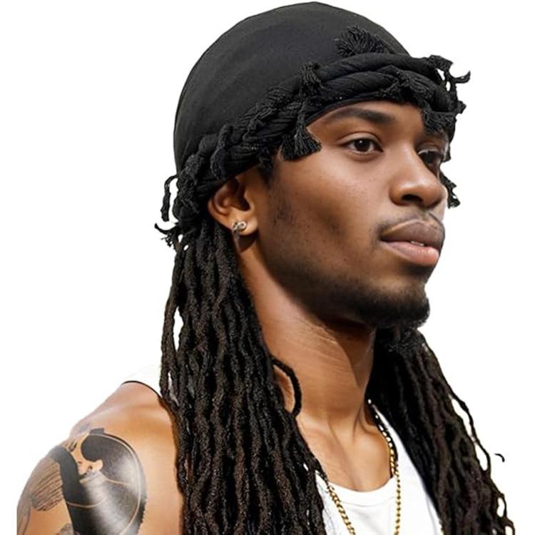 Tassel Durag Satin Lined Skull Cap, Soft Cotton Pirate Head Wrap, Adjustable Fringe Tassel Bandana, Hip Hop Hair Protection Bonnet for Men Women