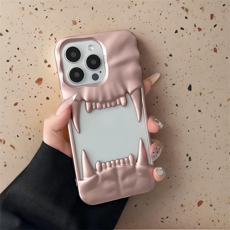 Luxury Plating 3D Canine Tooth Hollow Dissipate Heat Phone Case For iPhone 16 15 14 13 12 11 Pro Max Plus Shockproof Soft Cover