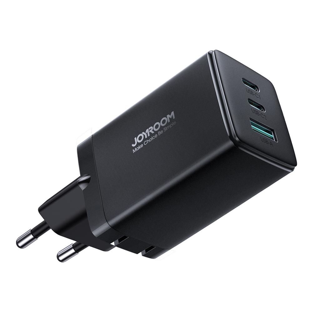 Joyroom 65W GaN Triple-Port Fast Charger with Dual USB-C & USB-A, Includes 100W USB-C Cable (1.2m, Black)