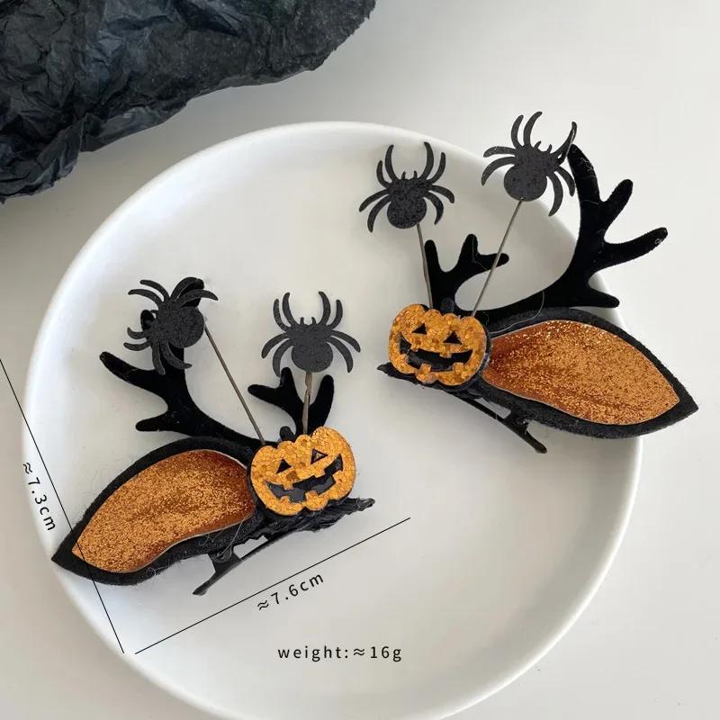 2PCS Halloween Headdress Pumpkin Ghost Bat Antler Hairpin Funny Hair Accessories Girls' Holiday Dance Dress Party Hairpin Decor