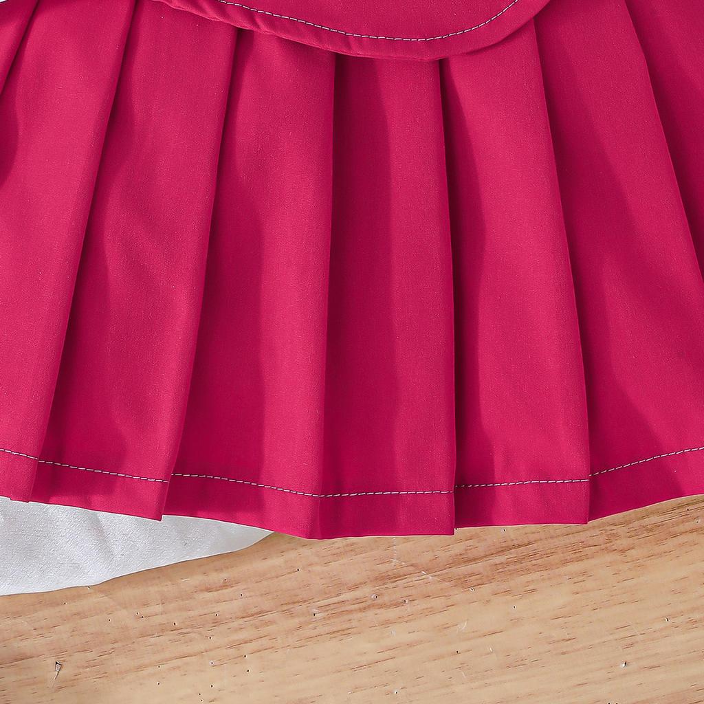 Baby Girls Sleeveless Collared Dress with Pleated Ruffle Accent, Stylish Party Outfit