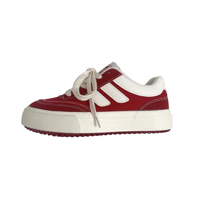 Popular Spring and Summer Retro Red Board Shoes Women's Versatile Casual Canvas Shoes Hong Kong Style Niche Design Chic Little White Shoes