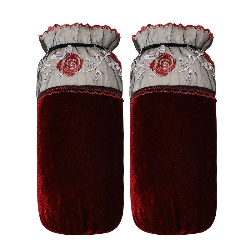 Блузка с длинными рукавами и цветочным кружевом в стиле пэчворк из грязеотталкивающего бархата темно-золотистого цвета для женщин