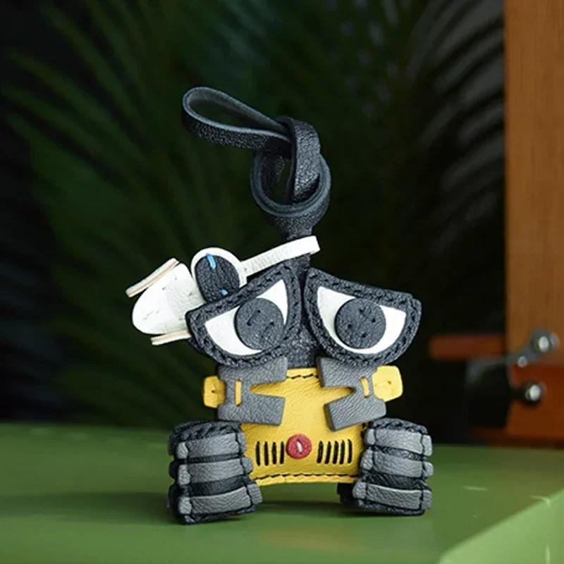 Ручная работа Кожаный Милый Робот Брелок для Сумки Брелок для Ключей Рождественские Подарки на День Рождения