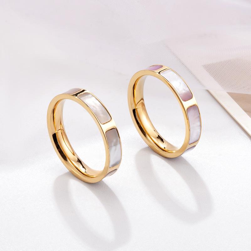 Европейское и американское женское кольцо из белого перламутра - Легкая роскошь, покрытие из 14-каратного золота, титановая сталь