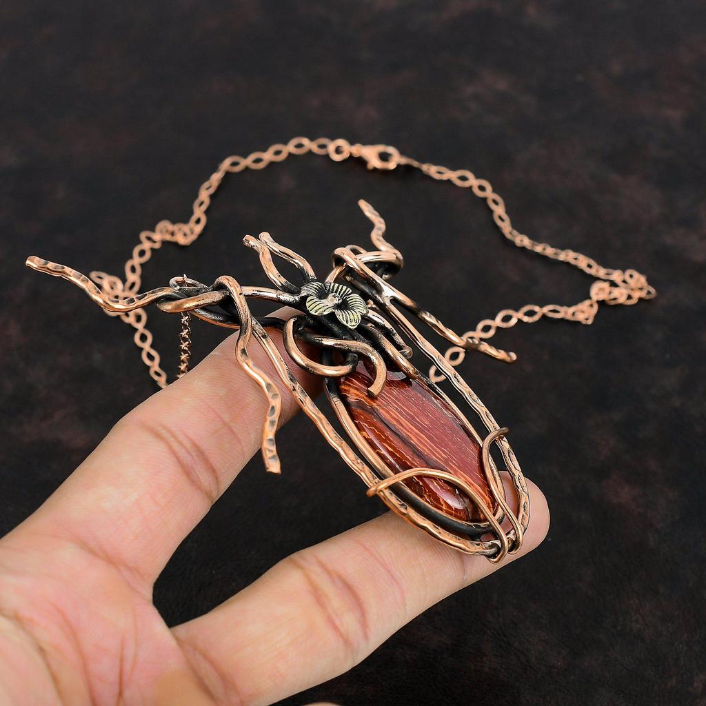 Red Snakeskin Jasper Necklace Copper Wire Wrapped Jewelry Handmade Necklace Adjustable Chain Necklace Gemstone Copper Jewelry Gift For Women
