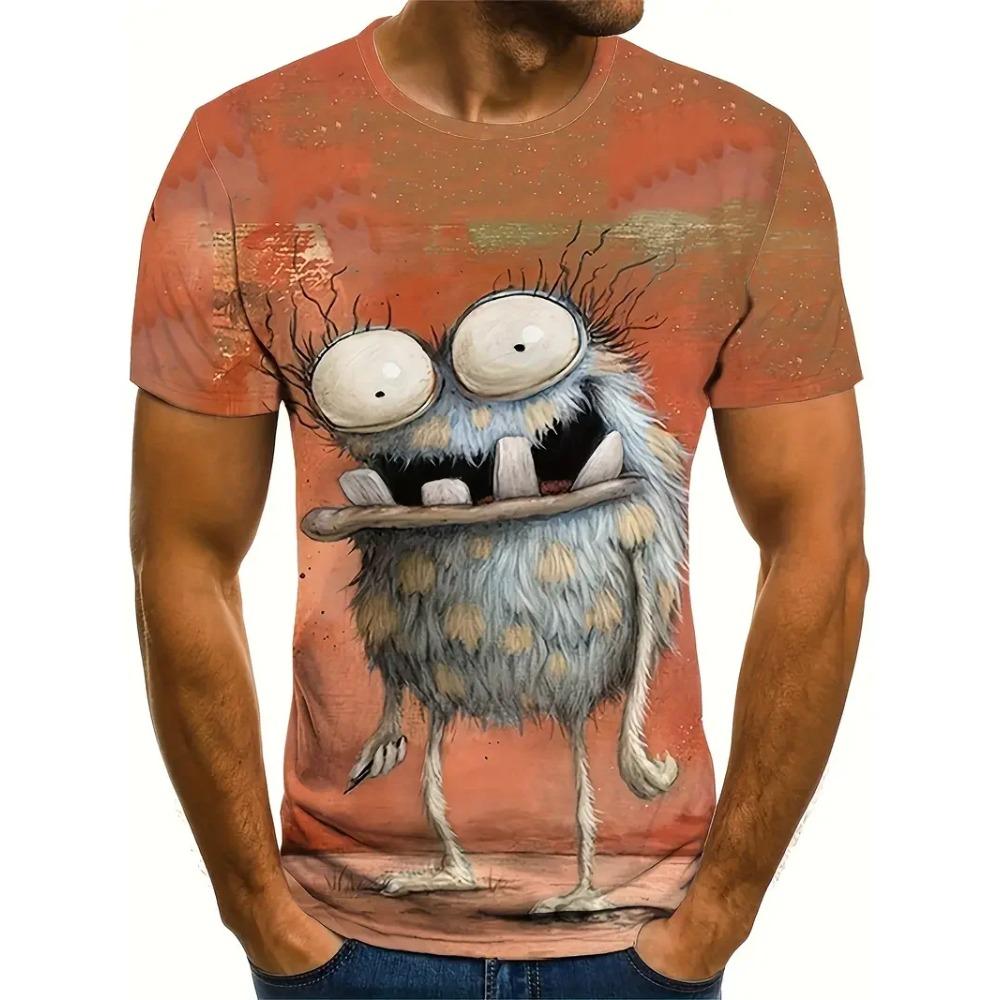 Летняя мужская футболка уличная повседневная с коротким рукавом мультяшный принт забавные футболки с животными модная уличная одежда для мужчин и детей свободная одежда