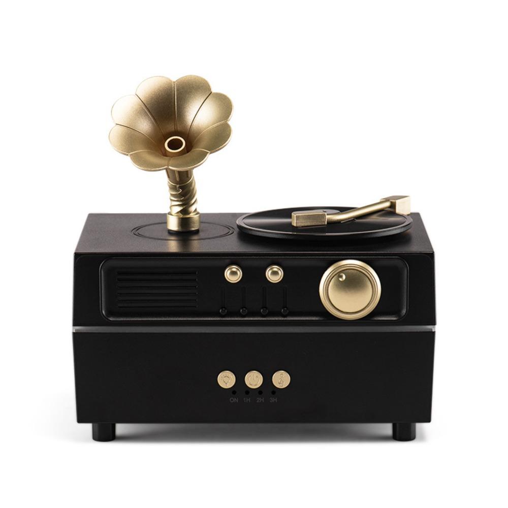 Vintage Bronze Gramophone Diffuser, Bluetooth Speaker Humidifier, 7 Color Light Remote Timing Aroma Mist Maker