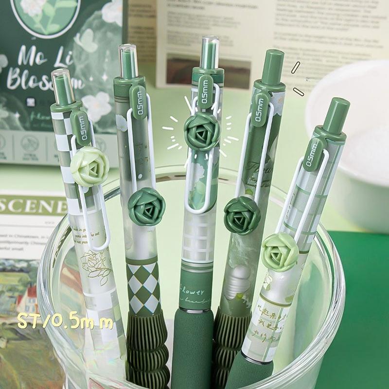 Национальный стиль Серия цветов Мягкий стержень Черная ручка Нажимная Гелевая ручка Набор, Быстросохнущая, Снимающая стресс, Высокий уровень внешнего вида Тренировочная ручка, Экзаменационная ручка