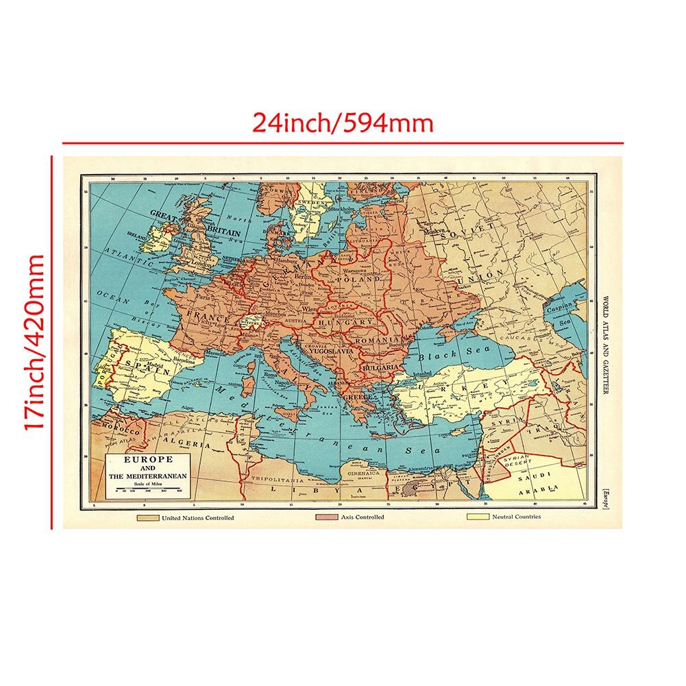 Винтажная карта Европы 1941 года, английская версия, постеры, настенная картина для декора гостиной, без рамки