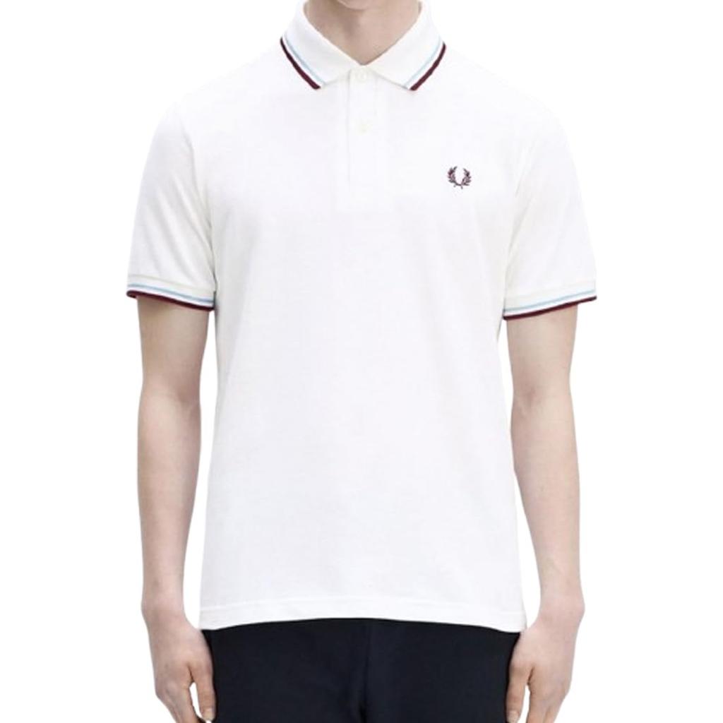 [Fred Perry] Поло, Прямой крой (Box Fit), Вышитый логотип, Хлопок Пике, Короткий рукав, В полоску, Повседневное, Уличный стиль, Мужское, THE FRED PERRY SHIRT M12 Белый/Ледяной
