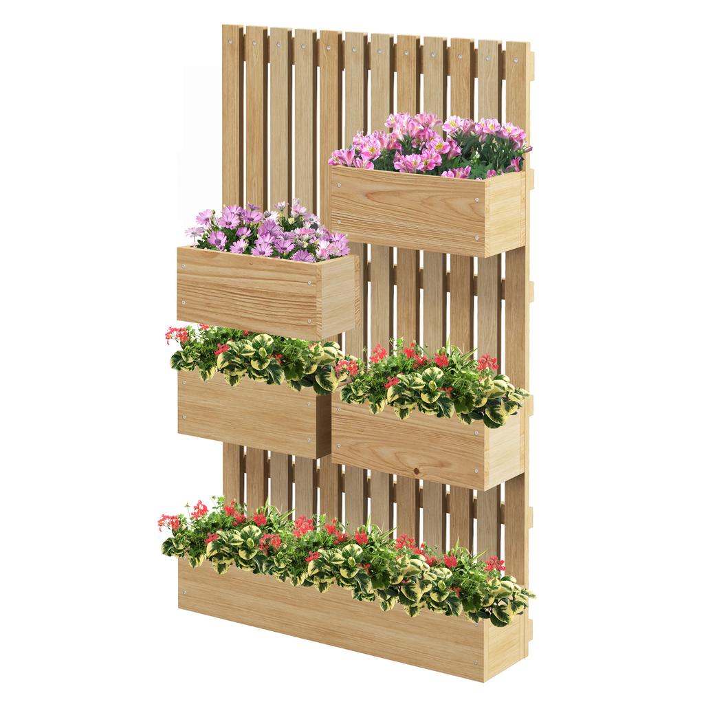 Wall-Mounted Planter Vegetable Garden with 5 Removable Solid Wood Boxes Trellis 60 x 16 x 100 cm