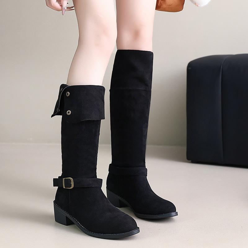 Pointed But Knee Boots Women's New Autumn and Winter Western Cowboy Pile Boots Thick Heel Knight Boots Large Size