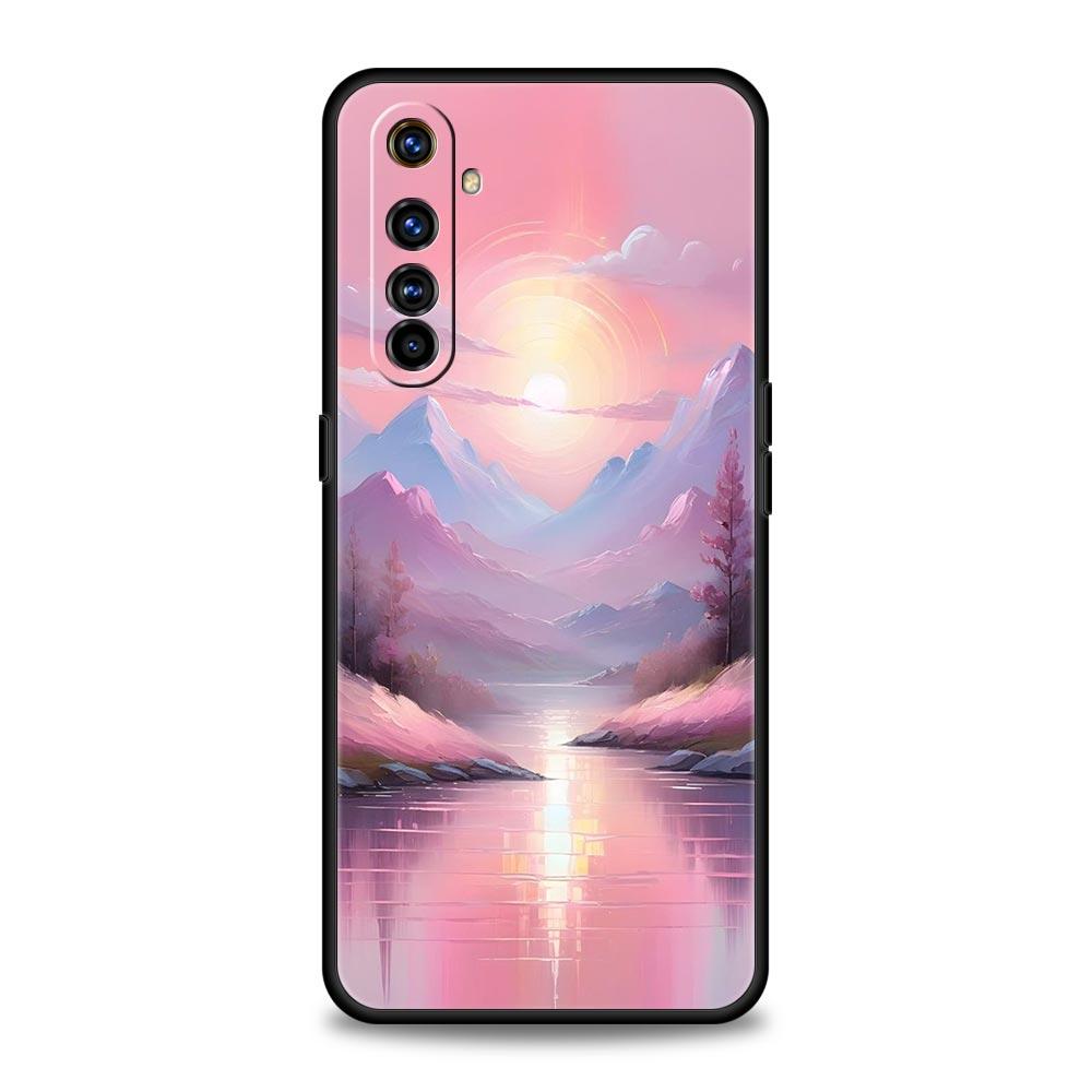 Розовый закат в горах Чехол для Realme C67 C63 C55 C53 C35 C25 C21 GT 2 3 5 6 10 11 12 13 Pro Plus 5G Мягкий ТПУ Чехол для телефона Fundas