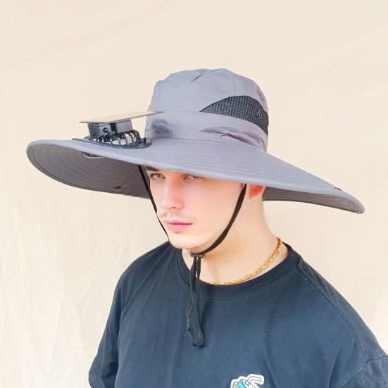 Шляпа с вентилятором Широкополая шляпа для улицы с двухрежимным вентилятором Зарядка от солнечной батареи/USB Пеший туризм Велоспорт Рыбалка Солнцезащитная шляпа