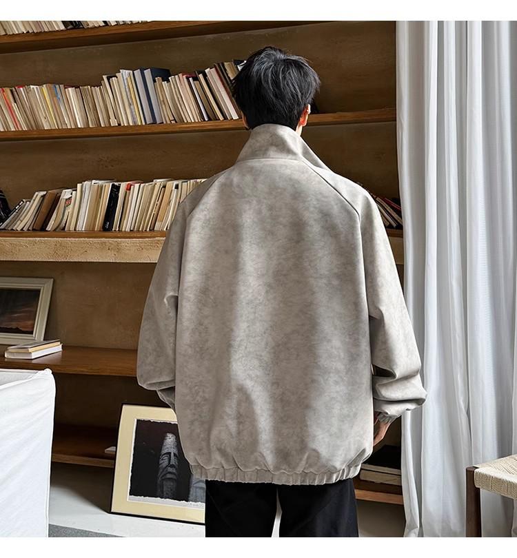 Мужская куртка из ПУ кожи с воротником-стойкой и металлической пряжкой - Ретро-стиль тай-дай для весны и осени