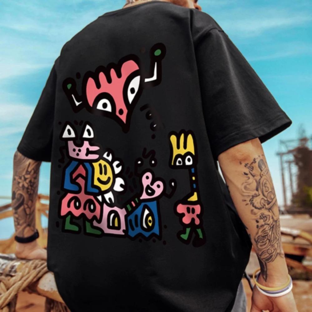 New Korean Chinese Fashion Brand In Summer 2024 Y2K Hip-hop Fashion Back Print Unisex Oversize Round Neck Short Sleeved T-shirts