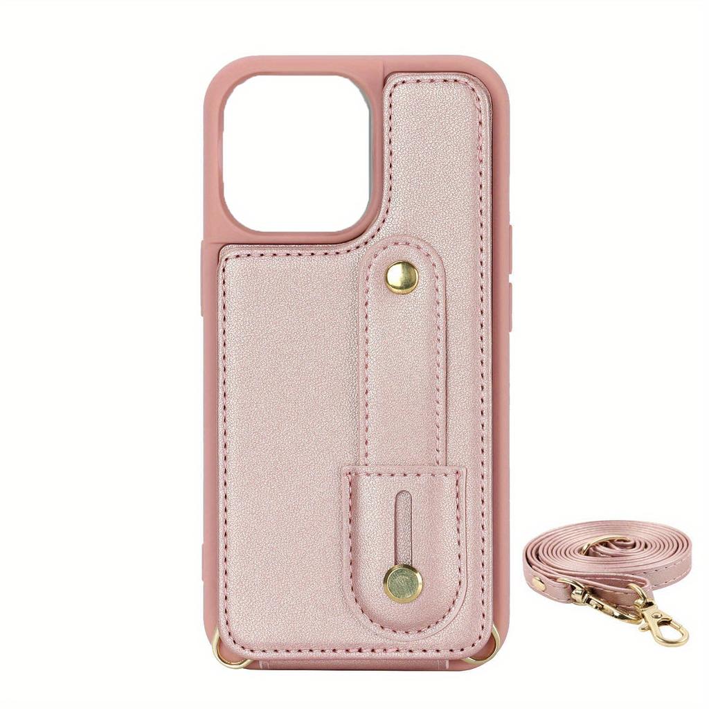 Сумка для телефона через плечо, чехол для телефона из искусственной кожи для IPhone с держателем, длинный ремешок на запястье, кошелек, слот для кредитных карт, противоударный защитный чехол