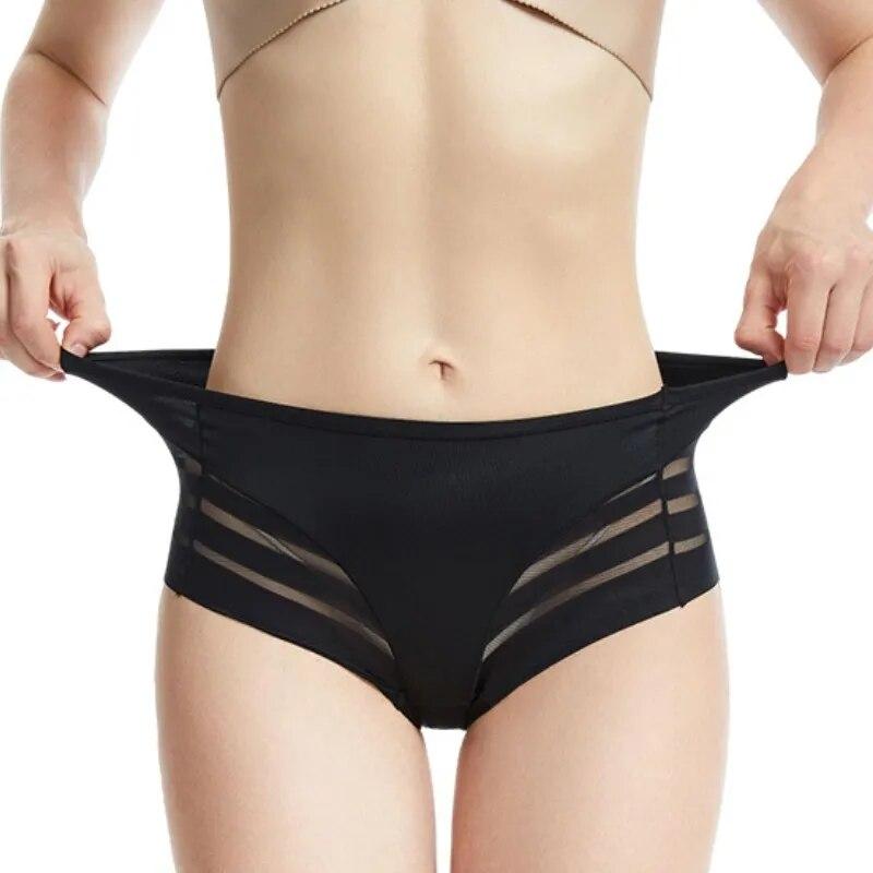 High Waist Briefs Women Seamless Panties Transparent Mesh High Elastic Ice Silk Underwear Sexy Lingerie