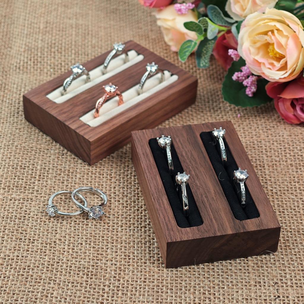 HeMu Walnut Double-slot Ring Displaystand Jewelry Storage Plate Counterjewelry Ornaments Props Solid Wood Ringdisplay Stand