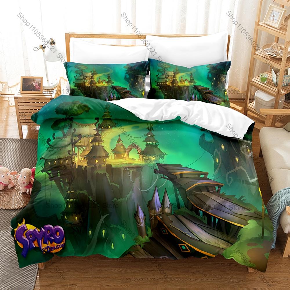 Classic Dragon Game Bedding Set, Duvet Cover & 2 Pillowcases, Iconic Spyro Design Comfortable Home Bedding Supplies