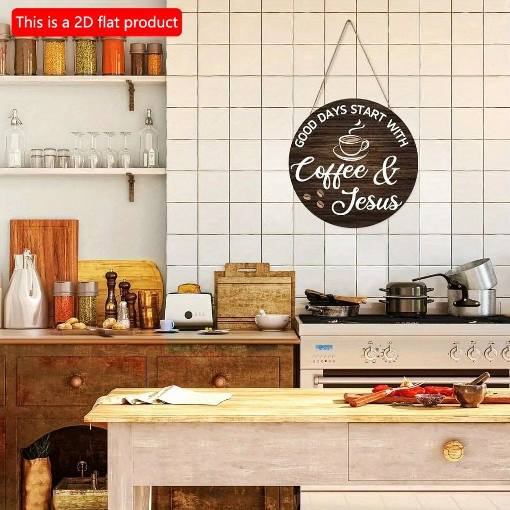 1pc 2d Flat Wood Coffee Signs Decor for Coffee Bar Wood Farmhouse Wall Sign - 20cm Decor for Kitchen Home Office Cafe Coffee Station Housewarming Gift