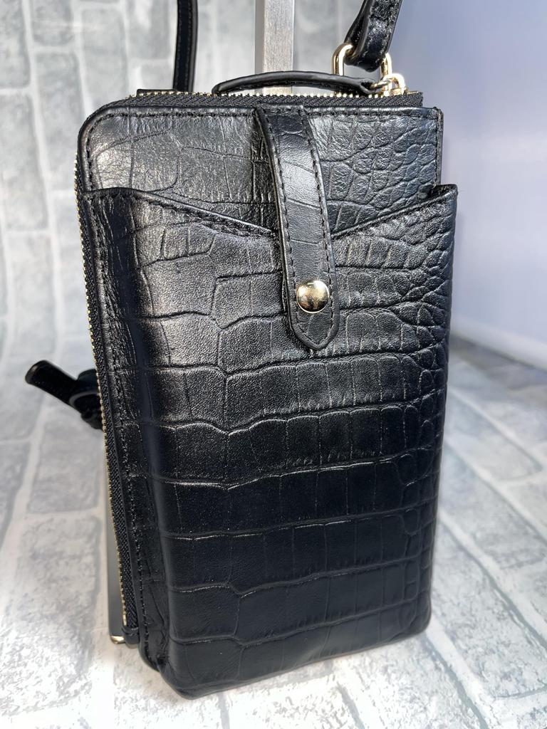 Smartphone Pochette Genuine Cow Leather Croco Embossed Men Cowhide Genuine Leather Smartphone Pochette Smartphone Pouch Travel Pochette Travel Pouch