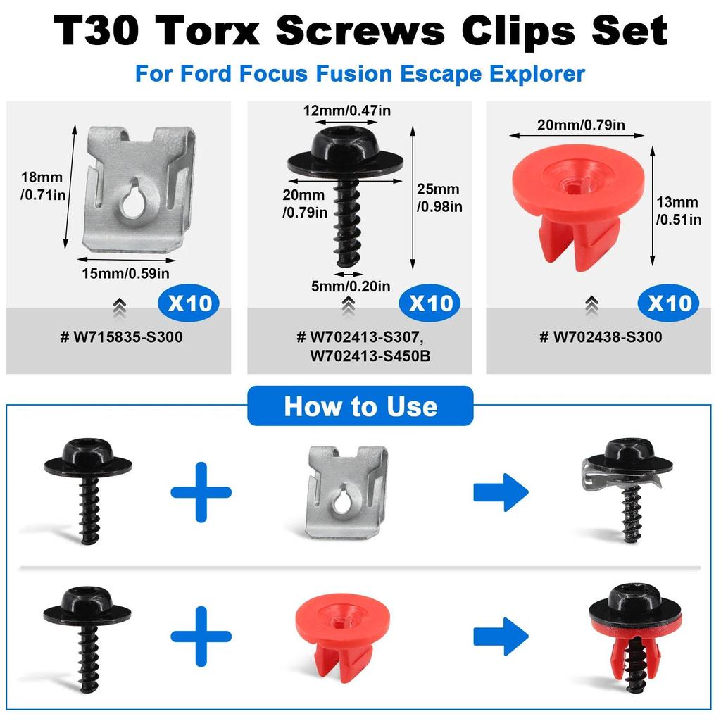 130-Piece Ford Focus Lincoln Splash Shield & Fender Fasteners Set