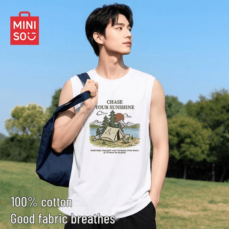 MINISO Мужская майка из чистого хлопка без рукавов