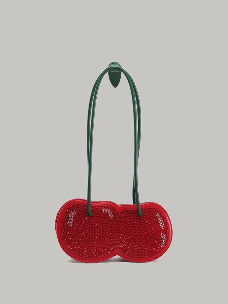 Sweet Cherry Red Underarm Bag Women Water Splash Proof Creative Berry Handbag Ladies Lightweight Polyester Leather Shoulder Bag