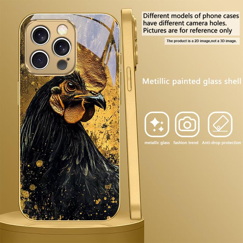 Смелый Золотой Петух Для IPhone 17Pro Max 16 17 Pro 15 Pro 14 13 Plus 12 Mini 11Pro Max XR 16E 17 Air Золотой стеклянный чехол для телефона