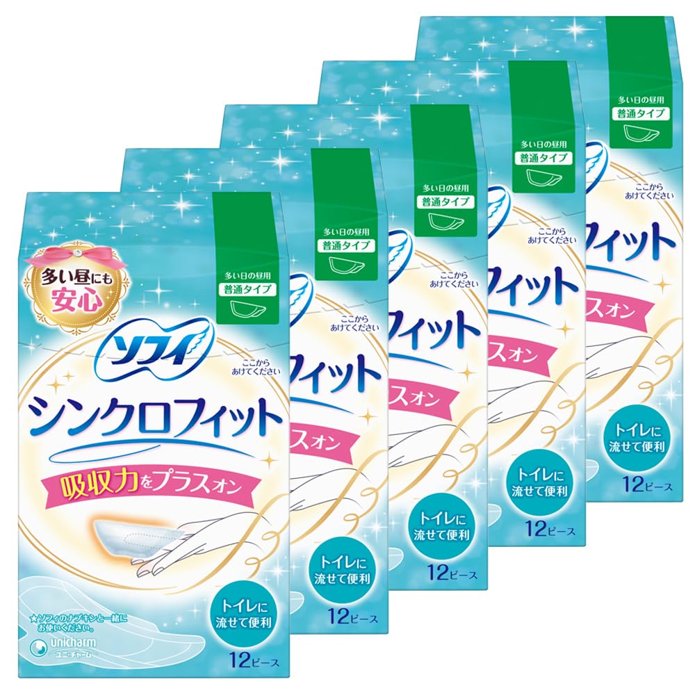 Sofy Synchro Fit Гигиеническая прокладка-бустер 12 шт. x 5 упаковок Смываемая в унитаз Впитывающая вставка для дней с обильными выделениями Использование в Японии