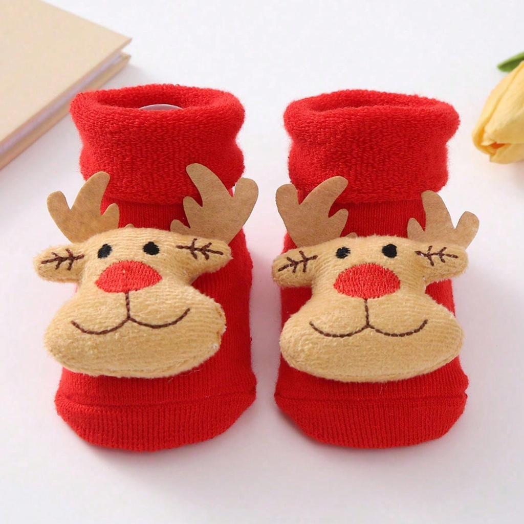 Terry Socks for Infants 0-12 Months Christmas Pattern Warm Cotton Socks Warm & Protective Socks for Indoor & Outdoor Use