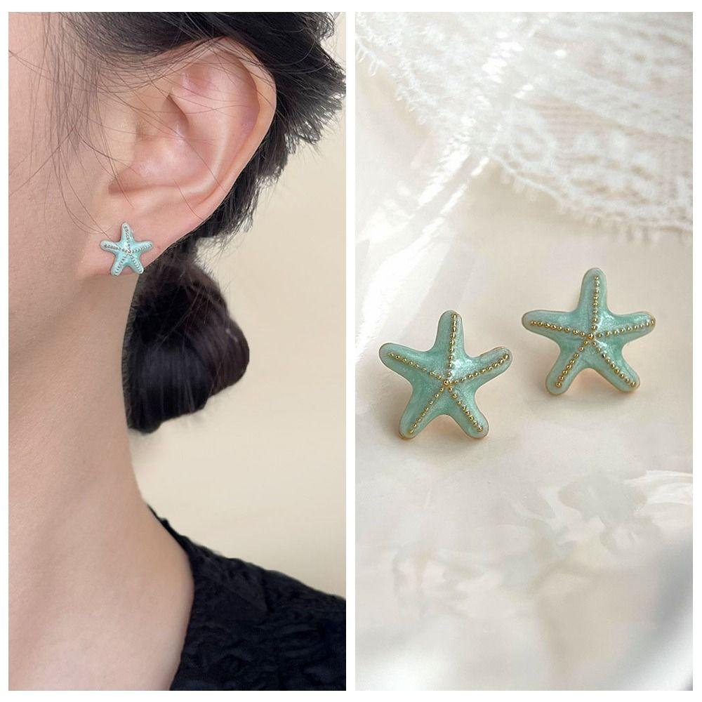 Fashion Mint Green Stud Earrings Temperament Flower Earrings Personality Chic Jewelry  French Style