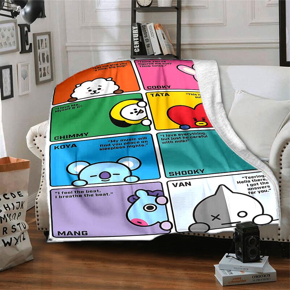 1Pc Bt21 Characters' Quotes Blanket Soft Throw Blanket For Home Bedroom Bed Sofa Travel Office Solid Christmas Blanket