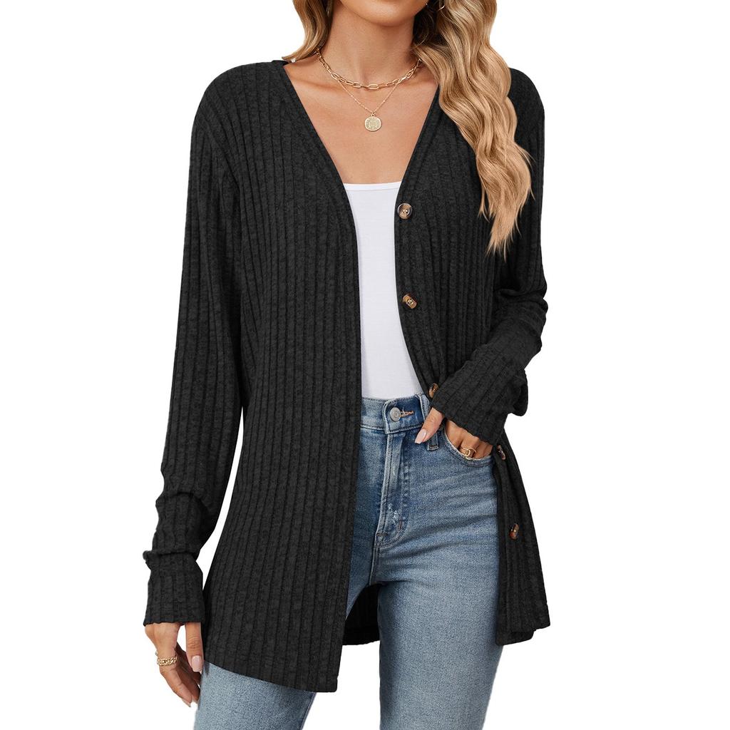 Autumn and Winter New Solid Color Buttons Casual Long-sleeved Cardigan Jacket Long Cardigan Women Tops Kawaii Sweater