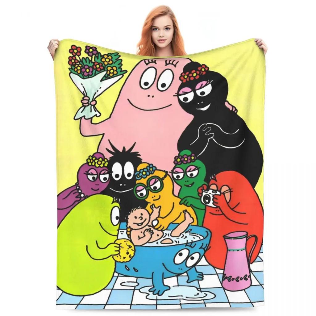 Barbapapa Coral Fleece Plush Throw Blanket Cute Cartoon Blankets for Sofa Travel Lightweight Bedding Throws