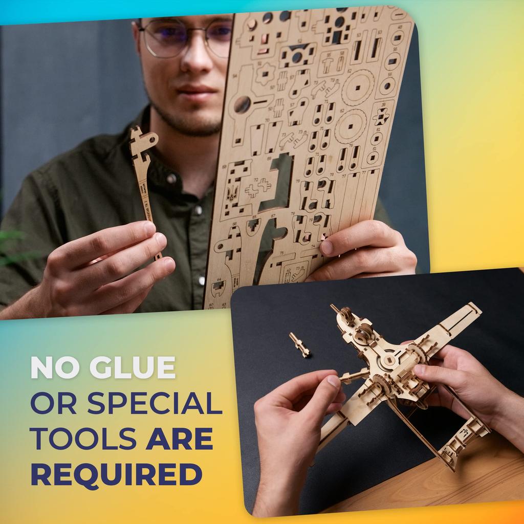 Ugears Combat Drone Bayraktar TB2 70189 Wooden Puzzle, Crafts & Models, No Glue or Tools Required, for Adults