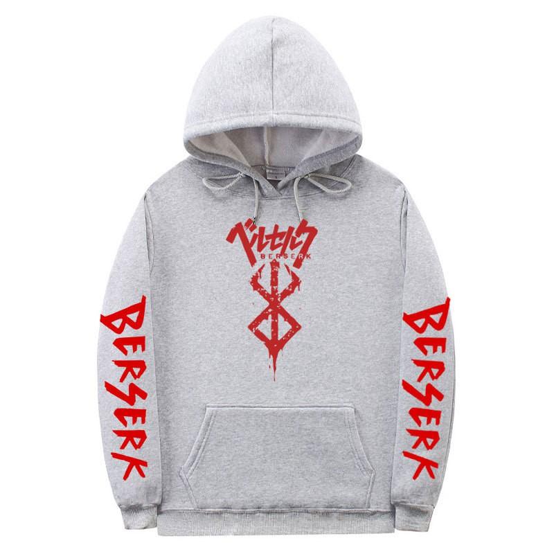 Mens Hooded Fleece Sweatshirt Inspired By Berserk Anime Streetwear Casual Oversized Pullover