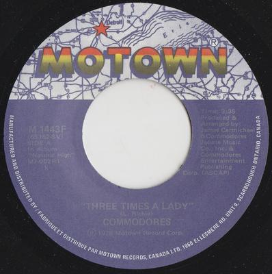 7-дюймовая пластинка COMMODORES - Three Times A Lady M1443F Motown 1978 Канада Soul/Funk Б/у