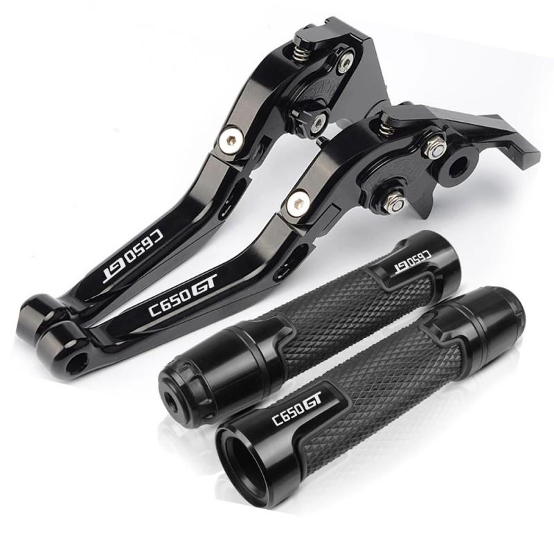 CNC Aluminum Brake Clutch Lever Perch BMW C650 GT Motorcycle Handlebar Grip Set